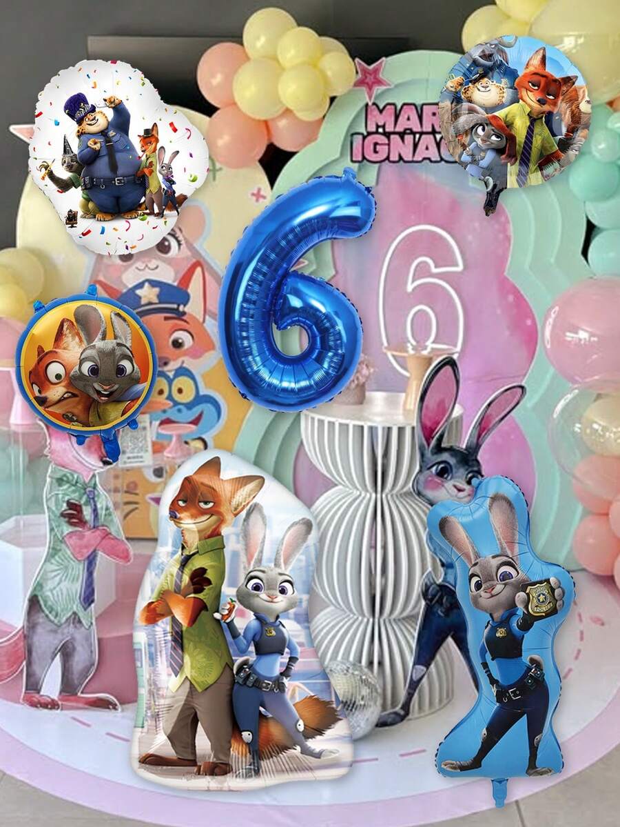 Disney Bộ bóng bay số chủ đề Zootopia, bóng bay hình nhân vật đa năng giúp chuẩn bị tiệc dễ dàng, được làm từ chất liệu giấy bạc nhẹ và bền, sẵn sàng bơm hơi ngay khi lấy ra khỏi bao bì mà không cần lắp ráp phức tạp. Hình in chống phai màu giữ được độ tươi sáng ngay cả khi bị đổ hoặc ẩm ướt, đảm bảo trang trí tiệc của bạn luôn tươi mới suốt sự kiện. - Bóng bay - Xem 1