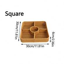 1pc Divided Woven Tray, Faux Rattan Style, Multi-Compartment Storage Dish Suitable For Snacks, Fruits, Nuts, Kitchen, Picnic, Bohemian Home Decor - View 11