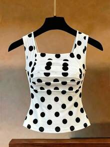 Camiseta sin mangas de verano ajustada de cuello cuadrado de unicolor elegante y casual para mujer - Blanco y Negro - Ver 8