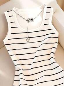 Mono de lunares acanalado sexy estilo Y2K, top ajustado sin mangas de cuello en U, mono acanalado de lunares estilo retro americano - Blanco 3 - Ver 3