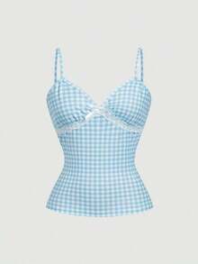 Camiseta ajustada de mujer con patrón ondulado de punto - Azul y blanco - Ver 2