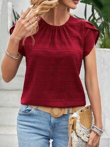 Blusa con manga de pétalos y parte trasera con cerradura y un solo color - Rojo - Ver 7