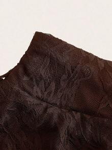 Falda casual de mujer con cintura con cordón, lazo y volantes de tela de encaje de doble capa, adecuada para uso diario - Marrón - Ver 3