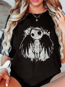 Women's Grunge Angel Art-Shirt Band/Graphic/Anime/Cartoon/Text Print Women's Crew Neck Shirt Graphic Tee Suitable Daily Wear Holiday Birthday Fans Vintage Style Unisex Classic Nostalgic Versatile And Fashionable Made From Comfortable Fabric With A Delicate And Soft Feel To. Featuring A Simple Yet Fashionable Design Washable - Versatile Top Everyday & Special Occasions Graphic Tee Shirts Western Graphic Tees Men Clothes Camisas Para Hombre Graphic Tees Women Clothes Summer Tops Summer Clothes Graphic Tees-high qualityFor Summer - Negro - Ver 8