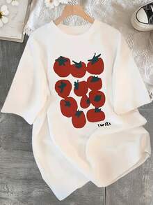 Camiseta de manga corta para hombre y mujer con estampado de tomate (Tomates) - Linda camiseta casual de cuello redondo, 100% poliéster transpirable, camiseta unisex adecuada para atuendo casual y de exterior en primavera/verano, prenda esencial para atuendo de campo de tomates, lavable a máquina - Blanco - Ver 6