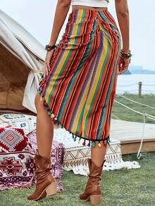 La falda plisada para mujer del Festival de Música de Verano 2025 presenta bloques de colores, rayas y decoraciones asimétricas con volantes - múltiple - Ver 4