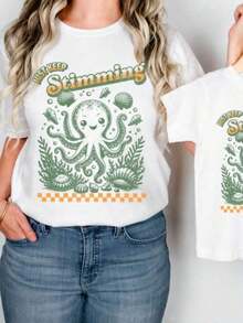 Just Keep Stimulating T-Shirt, Neurodiversity And Autism Inclusion T-Shirt, Neurodivergent SPED T-Shirt, T-Shirt For ADHD And Autism, Autistic T-Shirt For ADHD, 100% Cotton Short Sleeve T-Shirt, Classic Style, Thick Cotton, Graphic Print, Casual Short Sleeve T-Shirt For Women - 白色 - 查看 7