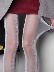 Damen glänzende irisierende kniehohe Strümpfe, geeignet für Hochzeiten, Partys, Pendeln und tägliches Tragen, sexy silberne schmale Socken - Verschiedenfarbig - Übersicht 19