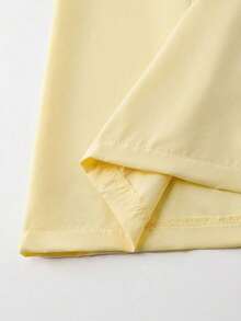 Vestido elegante y de moda con cuello redondo, mangas cortas y plisado - Amarillo - Ver 6