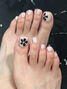 跨境新品半固化凝胶夏季脚趾甲贴纸,闪光设计,现货批发,防水持久 - 杏色 - 查看 5