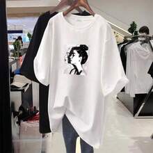 Camiseta con estampado de camisa casual para mujer, manga corta y cuello redondo, moda urbana local de primavera/verano camiseta unisex. DVHB - Blanco de 1666 - Ver 11