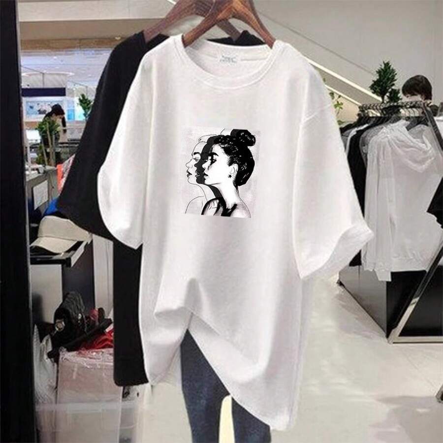 Women's Casual Shirt With Print, Short Sleeves, Round Neck, Spring/Summer Local Urban Fashion. FE6X - 1667 White - View 1
