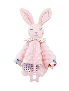 1pc Pink Bunny Baby Comforter With Teether & Satin Ribbon Tags, Soft Plush Comfortable Toy, Suitable For Newborn Baby Girls, Baby Shower Gift - Pink - View 9