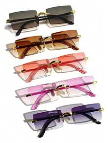 3pcs Square Frameless Gradient Dyed Fashionable Glasses For Elegant Dressing, Suitable For Family Travel, Summer Beach Vacation, Outdoor Travel - 多色 - 查看 19