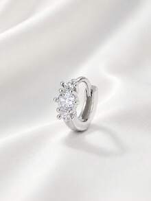 AnlaScheer 1PC Diamond 925 Sterling Silver 3-Stone CZ Hoop Ear Cuff FlatBack Cartilage Helix Threaded Piercing Engagement For Women Wedding Bridal Jewelry - Silver - View 3