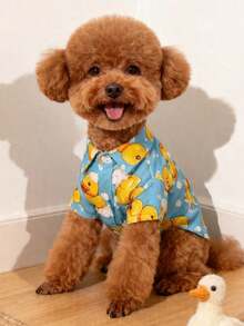 LUCKIE LABO 1pc Cute Duck Pattern Dog Pajamas, Casual Fashion Pet Shirt With Buttons, Suitable For Cats And Dogs Indoor And Outdoor - Multicolor - View 4