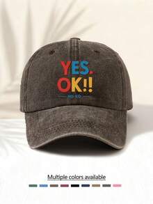 1pc Washed Baseball Cap With "YES OK !!" Letter Print Pattern, Retro American Style Minimalist Casual Versatile Fashionable, High-Quality Decorative Accessory Suitable For Outdoor Activities, Unisex - Washed Cap - View 13