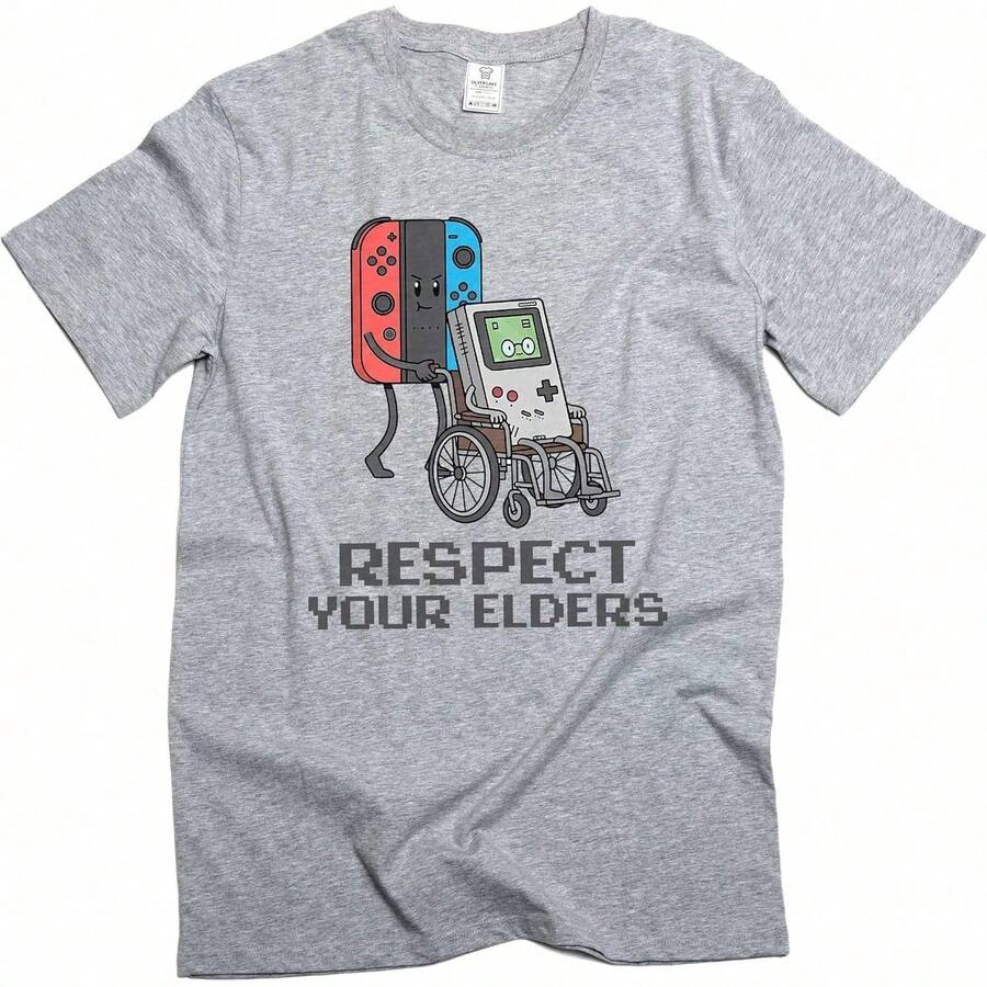 Camiseta Divertida para Hombre con Diseño de Videojuegos Clásicos, Camiseta de Gamer con la Frase 'Respect Your Old Man Gaming' XHO5 - Blanco - Ver 1