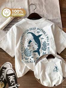 [Impresión a doble cara]Camiseta casual de verano para mujer, estilo vintage, con estampado de ballena, algas marinas y "WHEN YOU GO THROUGH DEEP", cuello redondo, camiseta de manga corta de algodón puro - Estilo vintage urbano, unisex, holgada, de algodón, con cuello redondo, blusas para mujer. blusas.blusas casuales para dama. - Blanco - Ver 1