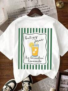 ropa de mujer HypeHer Nueva Colección Verano 2026 Camiseta de Mujer con Estampado "Jesus Lemonade", Camiseta Gráfica "But My Jesus He Be Makin' Lemonade", Estilo Casual para Calle, Playa y Vacaciones, Camiseta Holgada Multifuncional de Cuello Redondo Beige de Manga Corta, Regalos Ideales para Pascua, Ropa de Verano para Mujer. camisas de mujer - Blanco - Ver 2