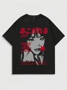 Men's Anime Graphic T-Shirt - With Red Accent - Lightweight And Breathable Fabric - Machine Washable Everyday Casual T-Shirt For Cosplay, Anime Fans - Essential For Matching Outfits, Cosplay Clothing, Vibrant Print T-Shirt, Comfortable Fit T-Shirt, Summer Fashion - 黑色 - 查看 1