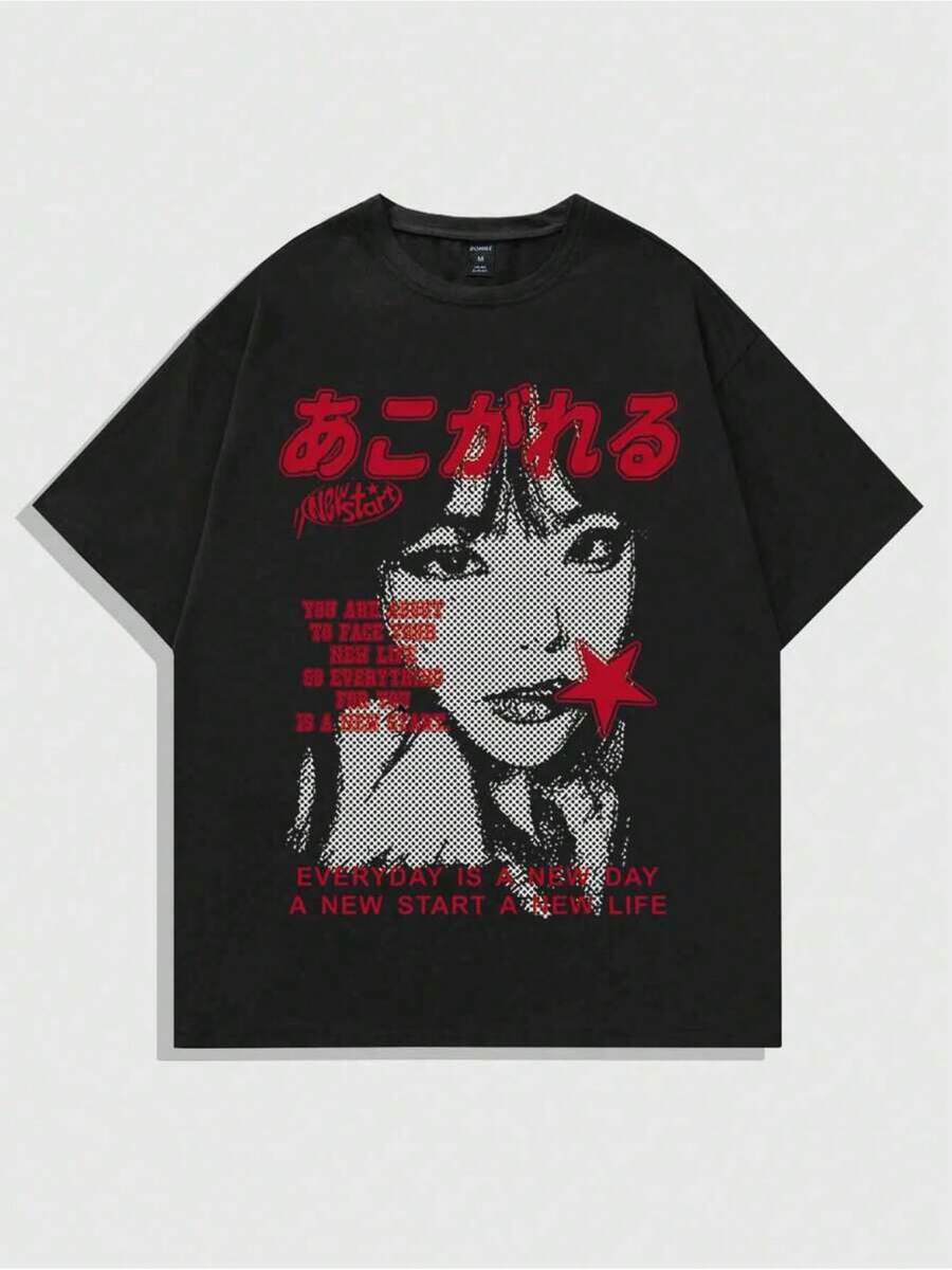 Men's Anime Graphic T-Shirt - With Red Accent - Lightweight And Breathable Fabric - Machine Washable Everyday Casual T-Shirt For Cosplay, Anime Fans - Essential For Matching Outfits, Cosplay Clothing, Vibrant Print T-Shirt, Comfortable Fit T-Shirt, Summer Fashion - 黑色 - 查看 1