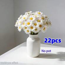 6朵優雅白色仿真菊花，逼真小菊花。高品質仿真花材，適用於DIY婚禮花束、手工花環、新娘手捧花、墓地裝飾、居家餐桌裝飾、臥室與客廳裝飾、生日派對布置、花瓶插花、母親節禮物、戶外庭院裝飾、花藝布置等。本產品不含花瓶容器。 - 彩色 - 查看 1