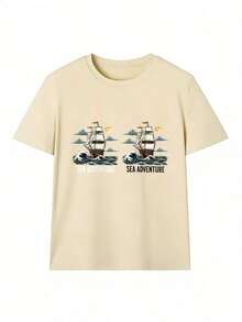 Short-Sleeve T-Shirt With Maritime Adventure Theme, Fashionable Short-Sleeve T-Shirt For Spring And Summer 2026, Made In Mexico, 180 Grams. Cartoon Print, Couple Design, Suitable For Indoor Or Outdoor Wear. Crew Neck, Unisex, Ideal For Office And Leisure. One-Piece Pack. - APR-P631577SLNDXZGY526 - 查看 2
