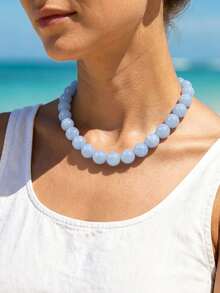 1pc European And American Bohemian Round Geometric Cloud Multicolor Beaded Necklace, Stainless Steel 18K Gold Lobster Clasp, Gift & Daily Wear - Handmade Resin Beaded Stainless Steel Necklace - View 6