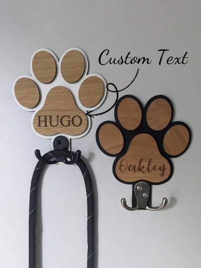 Gancho personalizable para correa de perro con forma de hueso de madera, incluye una etiqueta de perro gratis, gancho para correa de perro personalizado con huella de pata, correa de perro de madera, gancho de metal ajustable, tamaño 16*16cm, ideal para amantes de los perros y decoración del hogar de mascotas, recuerdo para amantes de las mascotas, etiqueta de perro incluida gratis