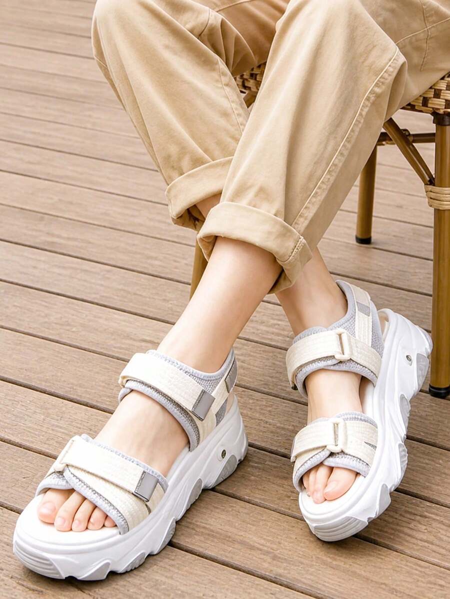 Sandalias tipo "padre" para mujer, colección verano 2026, transpirables, cierre de , suela gruesa, ideales para playa y deporte casual - Gris Oscuro - Ver 1