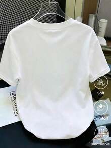 Soft, Fashionable Short-Sleeved T-Shirt For Spring And Summer, Made In Mexico, 200 Grams. Cartoon Print, Couple Design, Suitable For Indoor Or Outdoor Wear. Crew Neck, Unisex, Ideal For Office And Leisure. One-Pack, Elegant Women's Blouses - 白色 - 查看 3