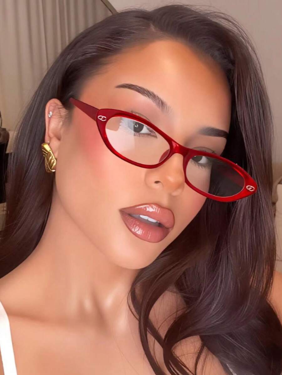 1 Pair Oval Fashion Decorative Women's Glasses - Red - View 1
