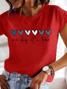 Camiseta suave 100% algodón con estampado de monograma para uso diario, perfecta para salidas casuales en primavera y verano, con mangas cortas y diseño de cuello redondo para mujer. Camiseta de algodón transpirable, combina con todo.-Vintage Street Style Unisexoose Cotton Short Sleeve Crew Neck T-Shirt - Rojo - Ver 6