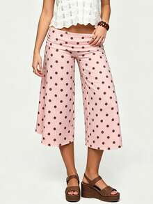 Women Casual Fold Over Loose Fit Capri Pant Leg Cropped Flowy Cotton Gaucho Pants Comfy Casual Yoga Coluttes Pajama Bottom Soft Comfortable Cropped Trouser Lounge Sleepwear Bottoms - 粉色 - 查看 2