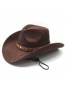 1 Stück Unisex Western Cowboyhut, Filzhut mit Nieten für Cowgirls mit breiter Krempe & Kinnriemen, Vintage Sonnenhut für Outdoor, Partys, Festivals, 4 Farben erhältlich - Verschiedenfarbig - View 2
