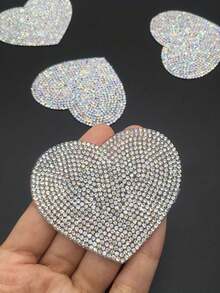 DIY Shiny Rhinestone Heart Shaped Patch, Embroidered Decorative Crystal Diamond Hook And Loop Sticker, Ironing On Clothes, Bags, Hats - Love - View 2