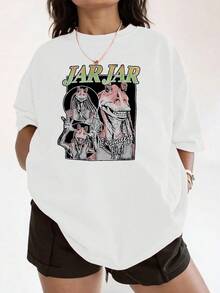 Fun Graphic With A Smiling Galactic Character And Comical Phrases That Convey Humor And Positive Energy In Soft Tones With A Vintage Effect. Comfortable Casual Women's T-Shirt For Everyday Wear - White - View 1