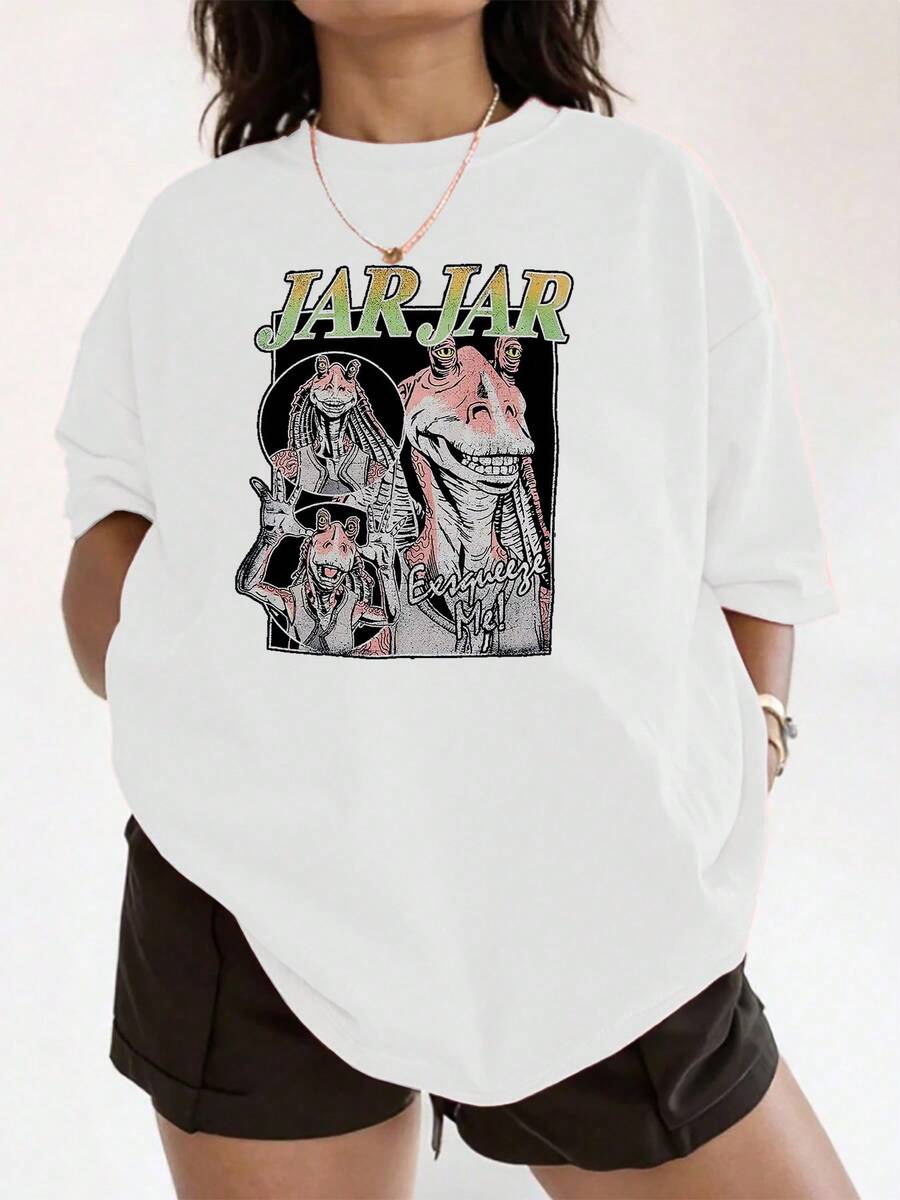 Fun Graphic With A Smiling Galactic Character And Comical Phrases That Convey Humor And Positive Energy In Soft Tones With A Vintage Effect. Comfortable Casual Women's T-Shirt For Everyday Wear - White - View 1
