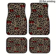 All-Weather Car Floor Mats - Leopard Print And Cherry Red Design, Durable Polyester Fiber, Non-Slip Backing, Suitable For Most Vehicles, Easy To Clean, Stylish Interior Accessory, Vehicle Floor Protection |   Elegant Interior Decoration |   Durable Car Mat - 4ps - View 1