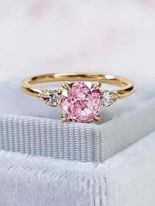 1 chiếc nhẫn Cubic Zirconia tinh tế, phù hợp cho nữ, có thể đeo trong các dịp cưới hỏi, lễ đính hôn, kỷ niệm, tiệc tùng, Ngày Valentine, cũng là món quà tuyệt vời dành cho mẹ hoặc Ngày của Mẹ. - Vàng + Hồng - Xem 3