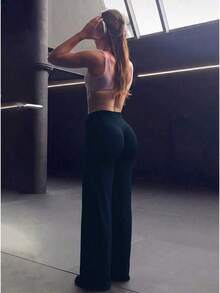 de pantalones anchos de yoga de unicolor y holgados para mujeres, cómodos y versátiles, adecuados para correr, fitness y deportes de yoga - Azul marino 2 - Ver 5