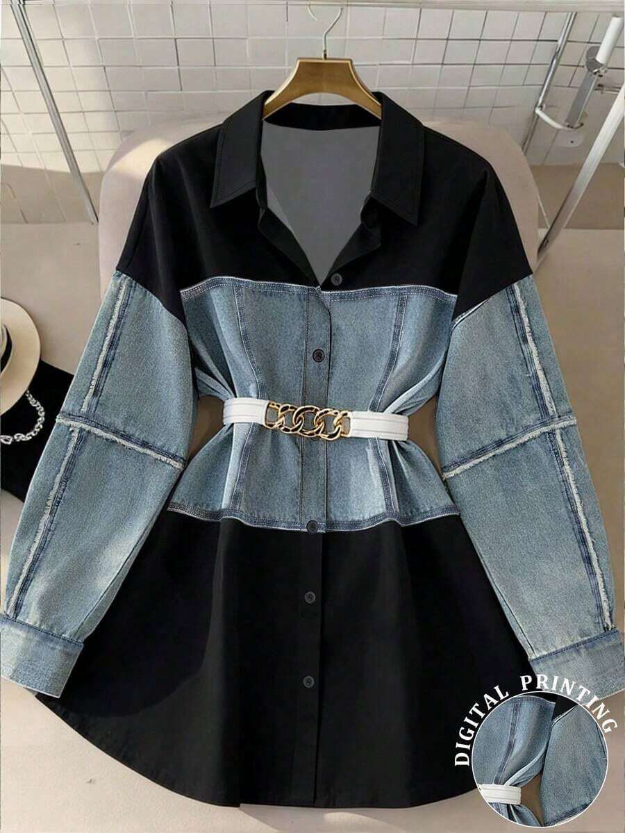 Camisa casual con cuello para mujer, apta para primavera/otoño, adecuada para volver a la escuela, Día del Maestro, ocasiones al aire libre, color azul cielo - Multicolor - Ver 1