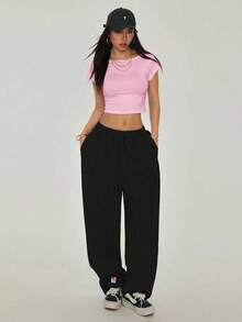 Camiseta negra con espalda abierta, adecuada para talla pequeña, para verano - Rosa Pálido - Ver 3