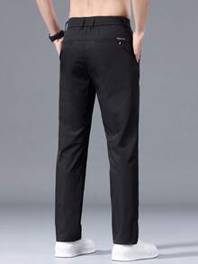 Men's Solid Color Casual Tapered Pants With Pockets - Black - View 4