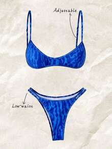 Set de 2 piezas Bikini de tirantes finos con estampado aleatorio para mujer, verano - Multicolor 8 - Ver 1