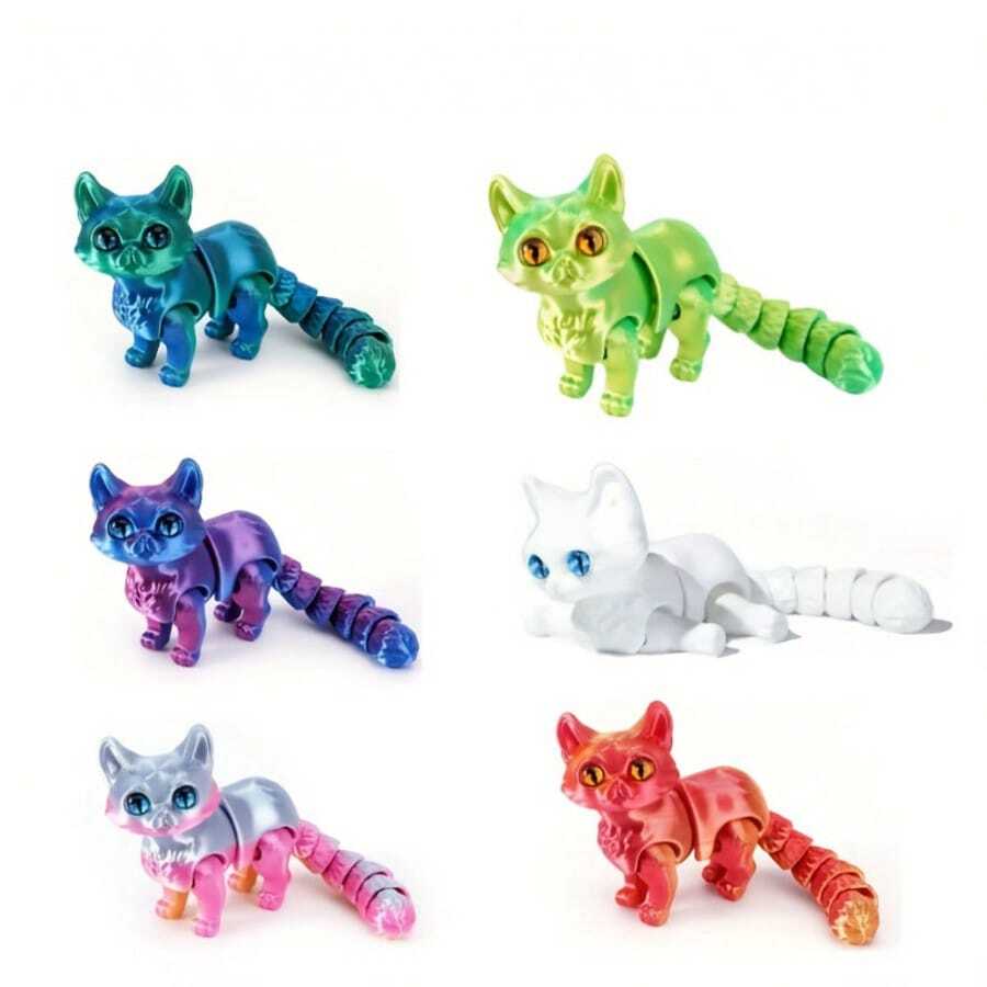 Cartoon Cat 3D Printed Figurine (Eye Color Random), Flexible Posable Doll, Imaginative Desktop Decor, Suitable For Bedroom And Indoor, Also Great For Halloween, Christmas And Other Holidays - Multicolor - View 1