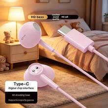 Universal Type C Wired In-Ear Earphones, High-Definition Sound Quality, Free Design, Comfortable Fit, Suitable For Smartphones, Computers, MP3 Players, Classic Fashionable Appearance, Pink - Pink - View 2