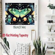 1pc Celestial Moth Tapestry - Boho Moon And Stars Wall Hanging In Teal Green, Golden, Blue, Black & Turquoise - Non-Slip Yoga Meditation Decor, Polyester Fabric For Living Room, Bedroom, Studio - Bohemian Spiritual Art Gift For Astrology & Nature Lovers, Sun And Moon Decor, Home Decoration, Mystical Design, Detailed Artwork, Natureinspired Decorators, Highquality Print, 2D Flat - 1PC - 查看 13