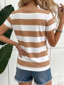 Camiseta de mujer de cuello redondo con estampado de contraste de color degradado de fresa, para verano - Multicolor 7 - Ver 2